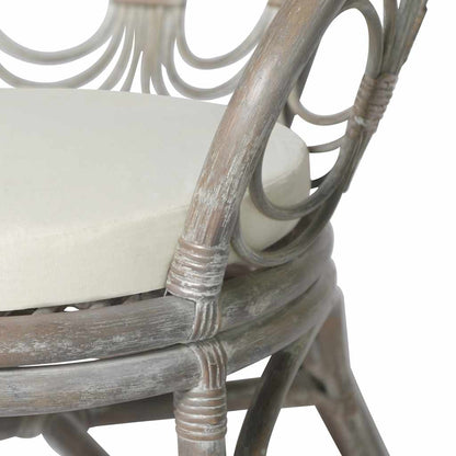 Sedia da Pranzo con Cuscino Grigio in Rattan Naturale e Lino | homemem39