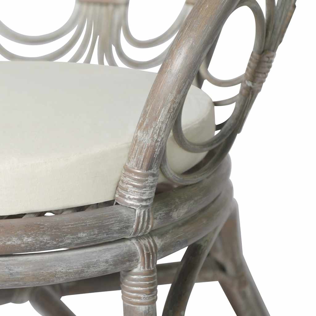 Sedia da Pranzo con Cuscino Grigio in Rattan Naturale e Lino - homemem39
