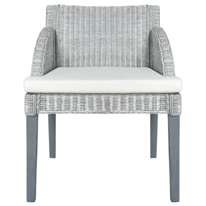 Sedia da Pranzo con Cuscino Grigio in Rattan Naturale