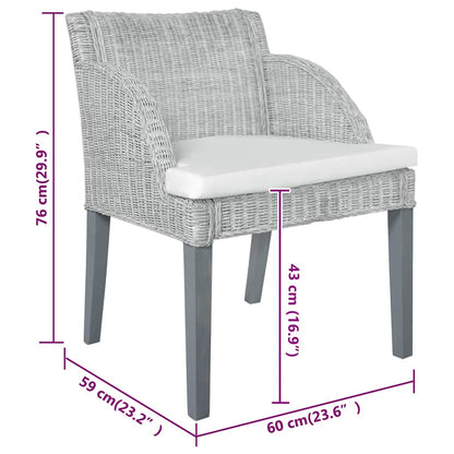 Sedie da Pranzo con Cuscini 2 pz Grigi in Rattan Naturale - homemem39