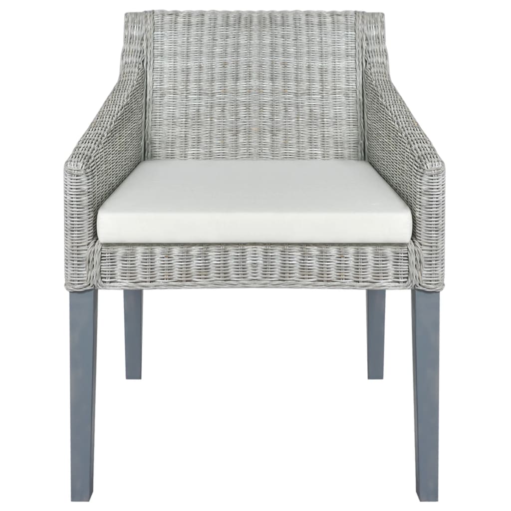 Sedia da Pranzo con Cuscino Grigio in Rattan Naturale | homemem39