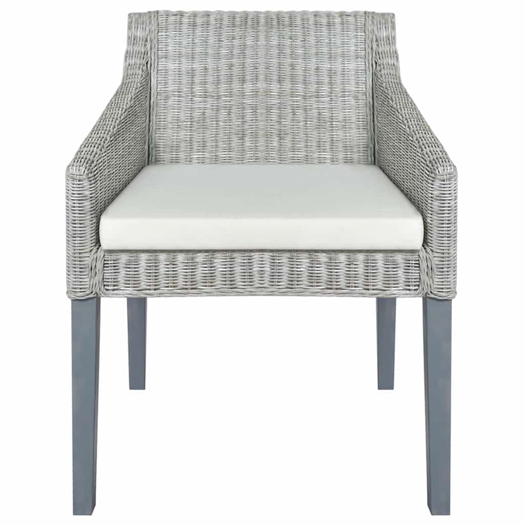 Sedia da Pranzo con Cuscino Grigio in Rattan Naturale