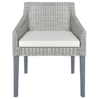 Sedia da Pranzo con Cuscino Grigio in Rattan Naturale - homemem39