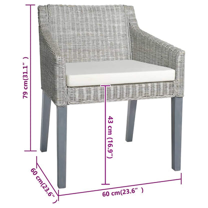 Sedie da Pranzo con Cuscini 2 pz Grigi in Rattan Naturale