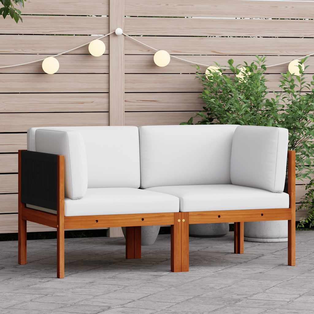 Divani Angolari da Giardino 2 pz con Cuscini in Legno di Acacia e Corda | homemem39