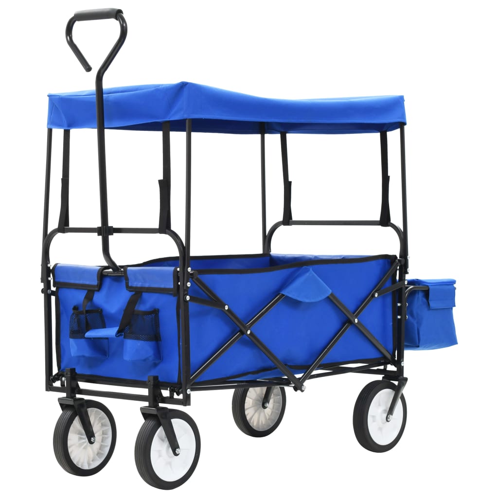 Carrello Pieghevole a Mano con Tettuccio in Acciaio Blu - homemem39