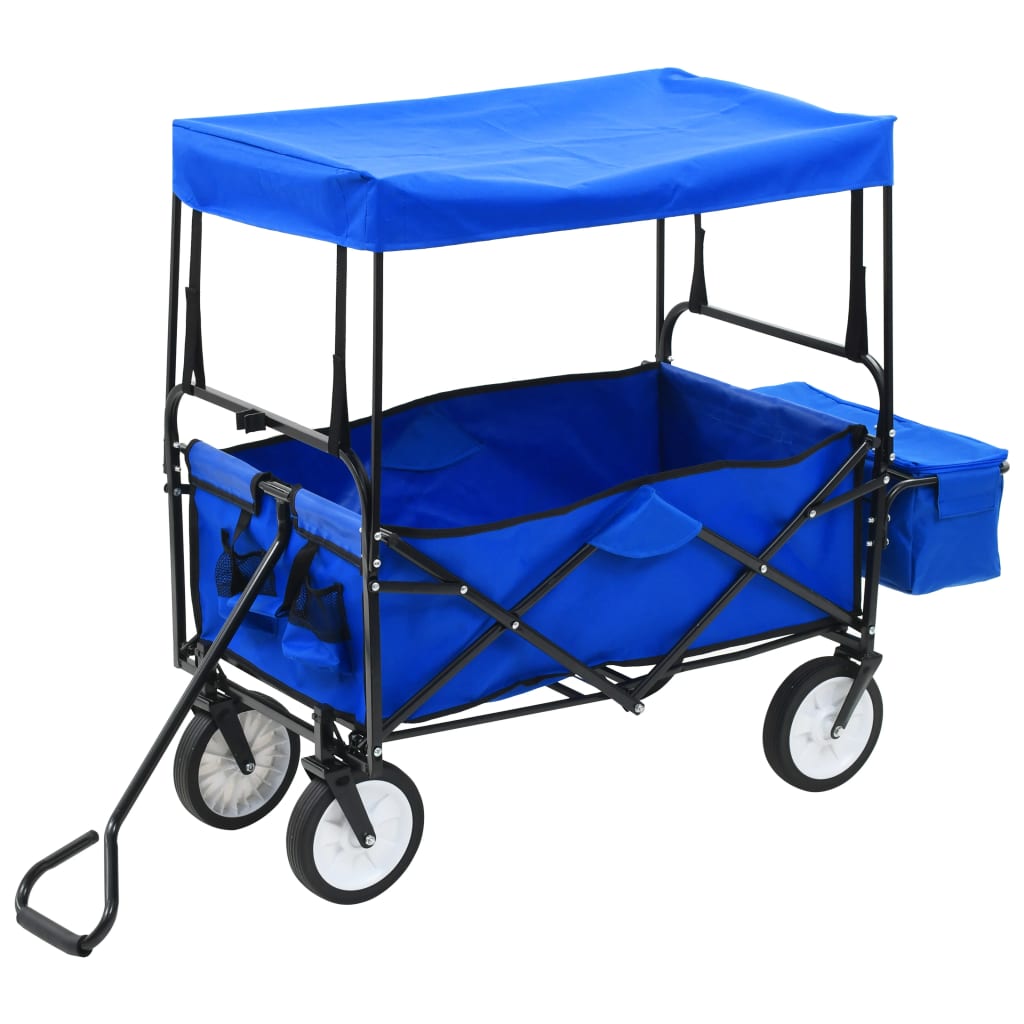 Carrello Pieghevole a Mano con Tettuccio in Acciaio Blu - homemem39