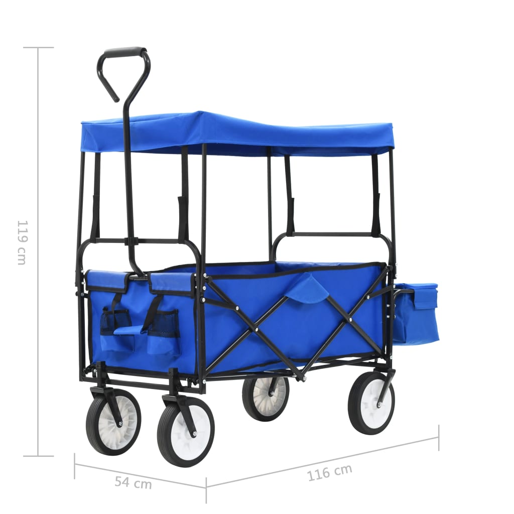 Carrello Pieghevole a Mano con Tettuccio in Acciaio Blu - homemem39