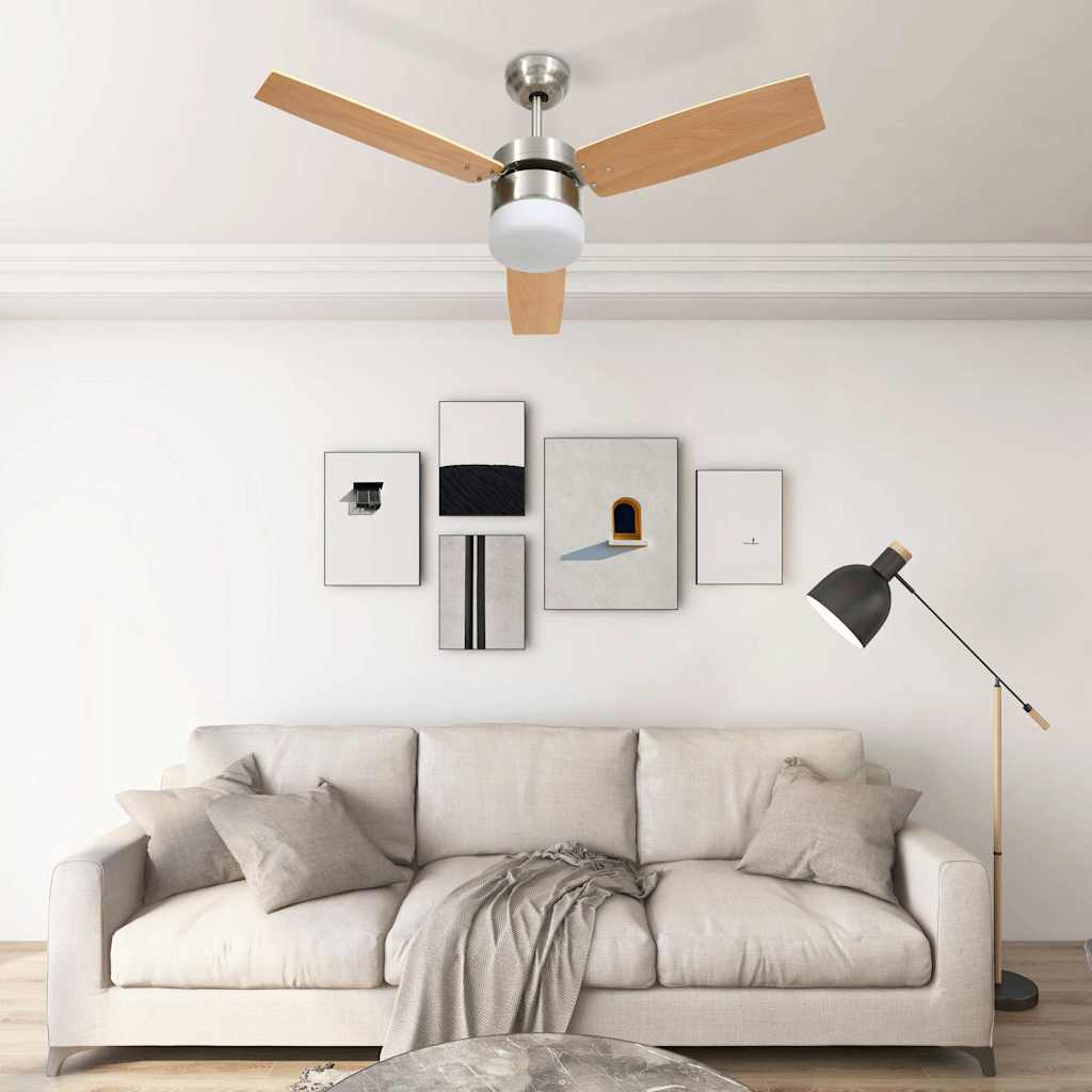 Ventilatore Soffitto Luce e Telecomando 108cm Marrone Chiaro