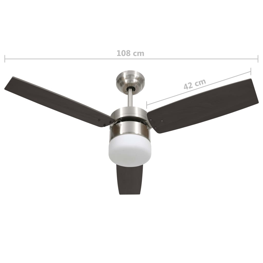 Ventilatore Soffitto con Luce e Telecomando 108cm Marrone Scuro - homemem39