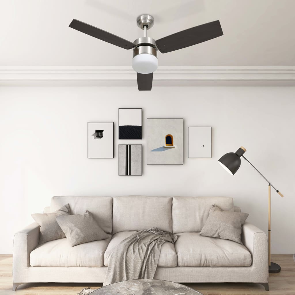 Ventilatore Soffitto con Luce e Telecomando 108cm Marrone Scuro - homemem39