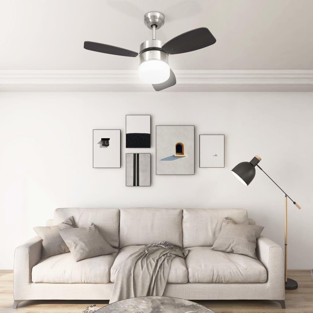 Ventilatore Soffitto con Luce e Telecomando 76 cm Marrone Scuro - homemem39