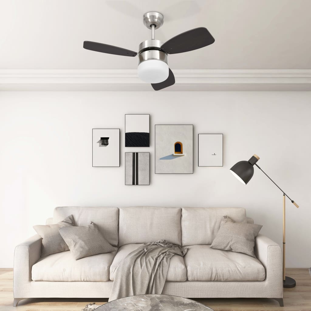 Ventilatore Soffitto con Luce e Telecomando 76 cm Marrone Scuro - homemem39