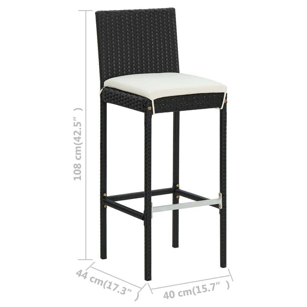 Sgabelli da Bar con Cuscini 4 pz Neri in Polyrattan - homemem39