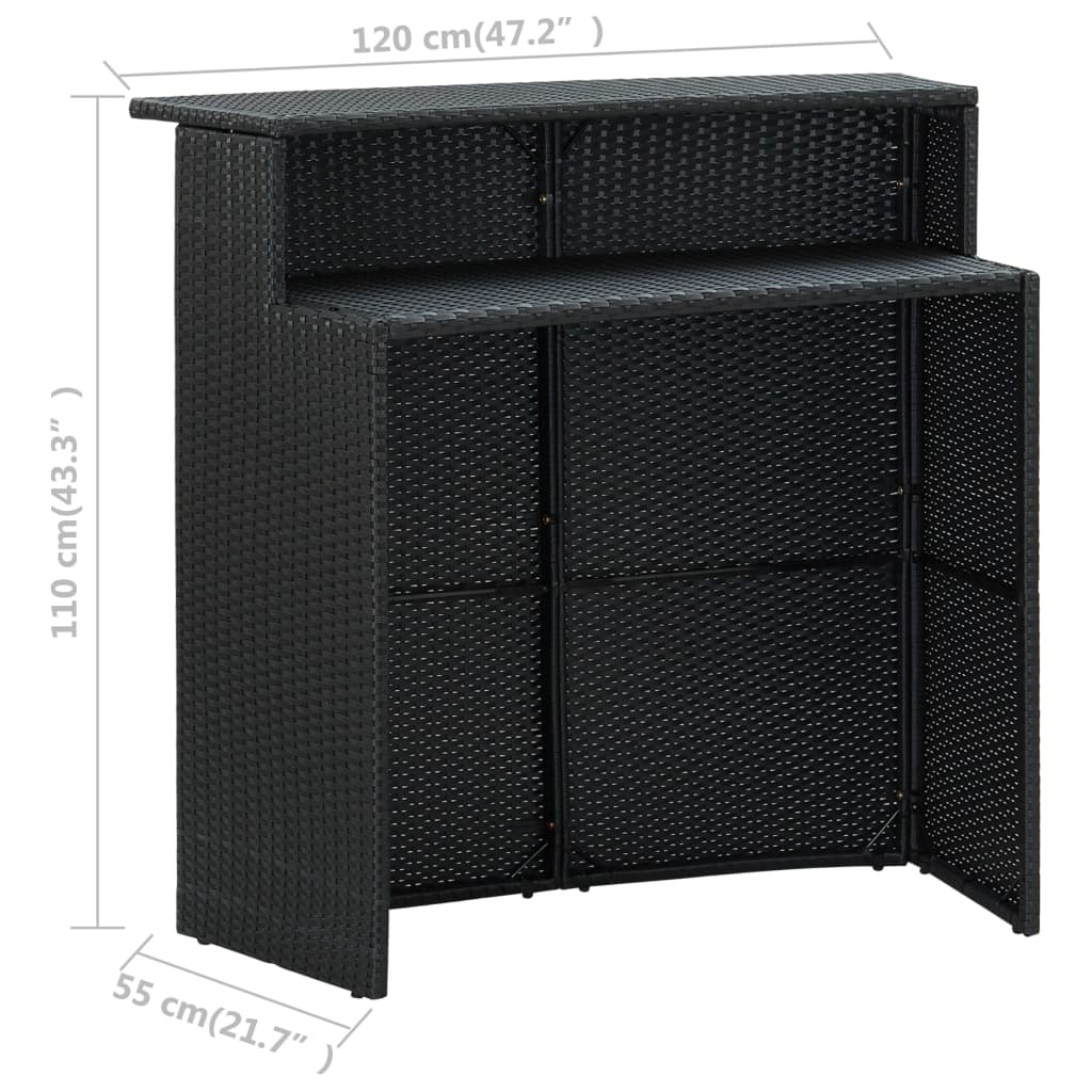 Tavolo da Bar per Esterni Nero 120x55x110 cm in Polyrattan