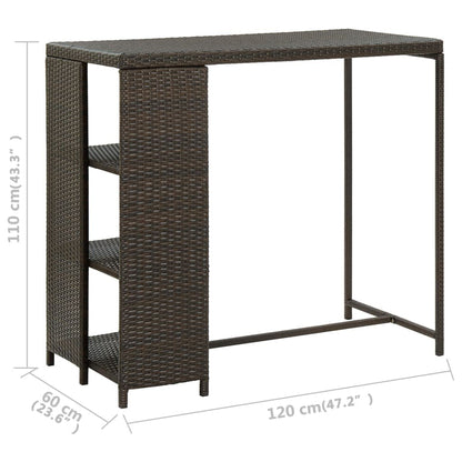 Tavolo da Bar con Ripiani Marrone 120x60x110 cm in Polyrattan - homemem39