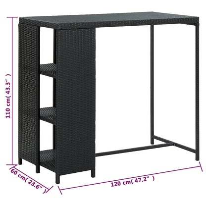 Tavolo da Bar con Ripiani Nero 120x60x110 cm in Polyrattan - homemem39