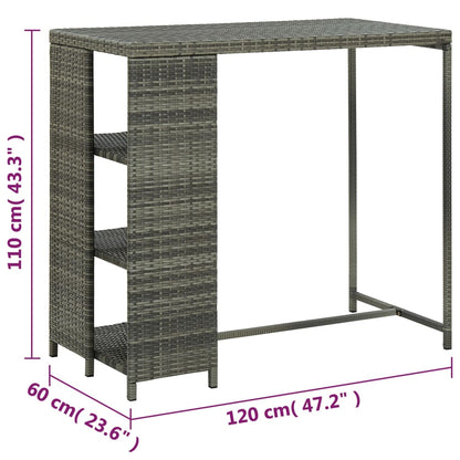 Tavolo da Bar con Ripiani Grigio 120x60x110 cm in Polyrattan - homemem39