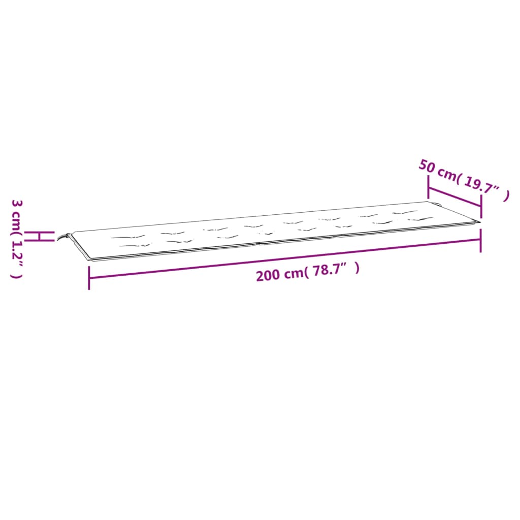 Cuscino per Panca a Quadri Grigi 200x50x3cm Tessuto Oxford