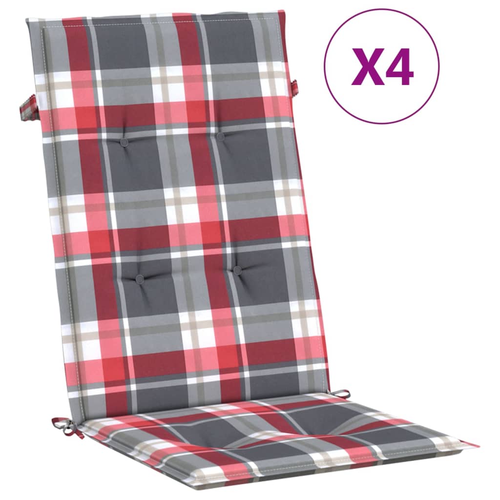 Cuscini per Sedie 4 pz Rossi a Quadri 120x50x3 cm in Tessuto | homemem39
