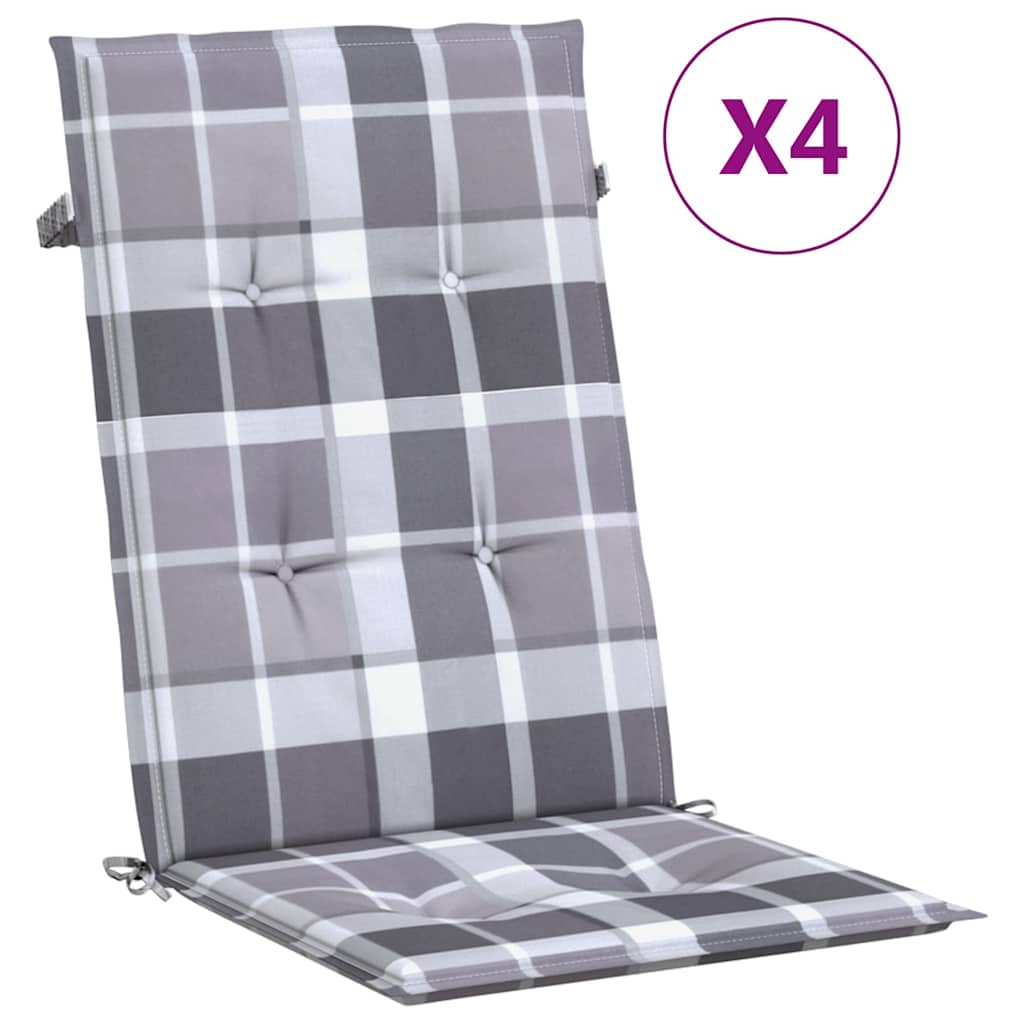 Cuscini per Sedie 4 pz Grigi a Quadri 120x50x3 cm in Tessuto