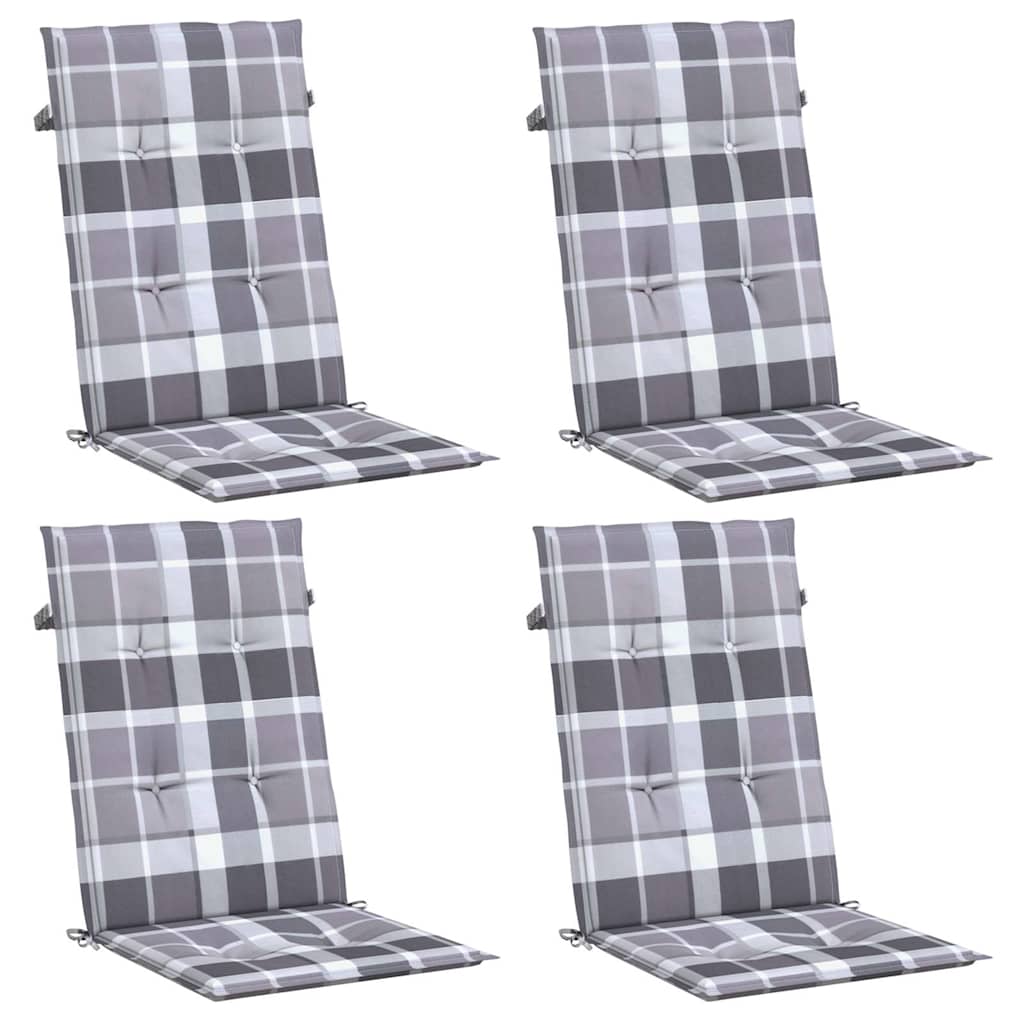 Cuscini per Sedie 4 pz Grigi a Quadri 120x50x3 cm in Tessuto