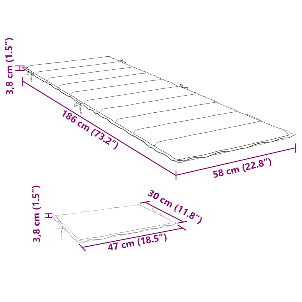 Cuscino per Lettino Blu Reale 186x58x4 cm in Tessuto Oxford
