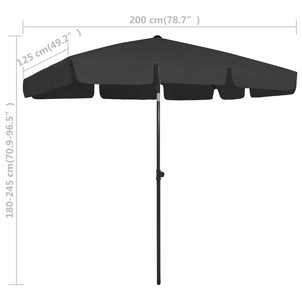Ombrellone da Spiaggia Nero 200x125 cm