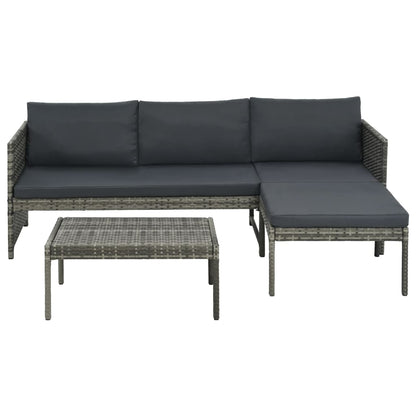 Set Divani da Giardino 3 pz con Cuscini in Polyrattan Grigio - homemem39