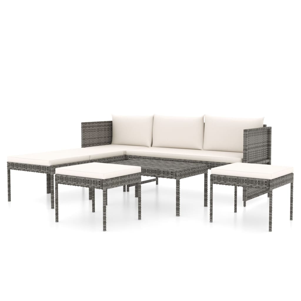 Set Divani da Giardino 6 pz con Cuscini in Polyrattan Grigio - homemem39