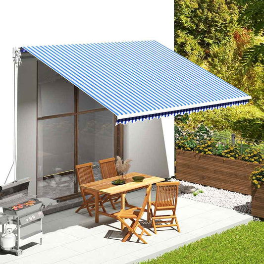 Tessuto di Ricambio per Tenda da Sole Blu e Bianco 450x350 cm