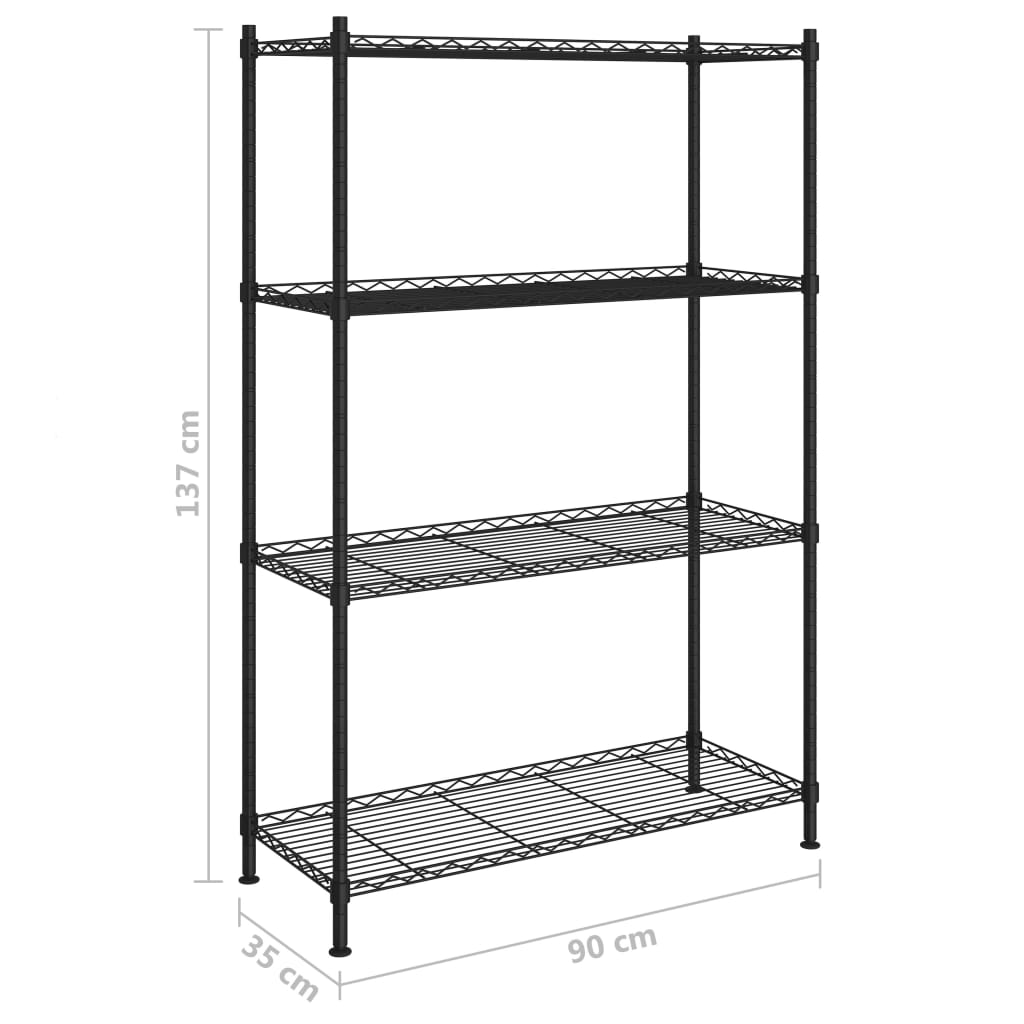 Scaffale a 4 Livelli 90x35x137 cm Nero 200 kg | homemem39