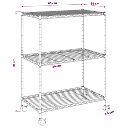 Scaffale a 3 Livelli con Ruote 60x35x81 cm Nero 150 kg | homemem39