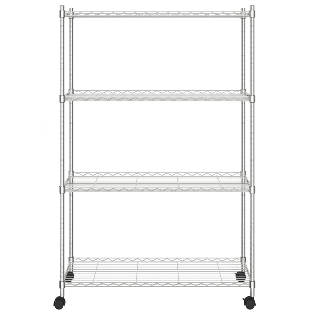 Scaffale a 4 Livelli con Ruote 90x35x142 cm Cromato 200 kg