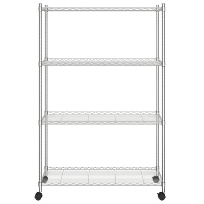 Scaffale a 4 Livelli con Ruote 90x35x142 cm Cromato 200 kg