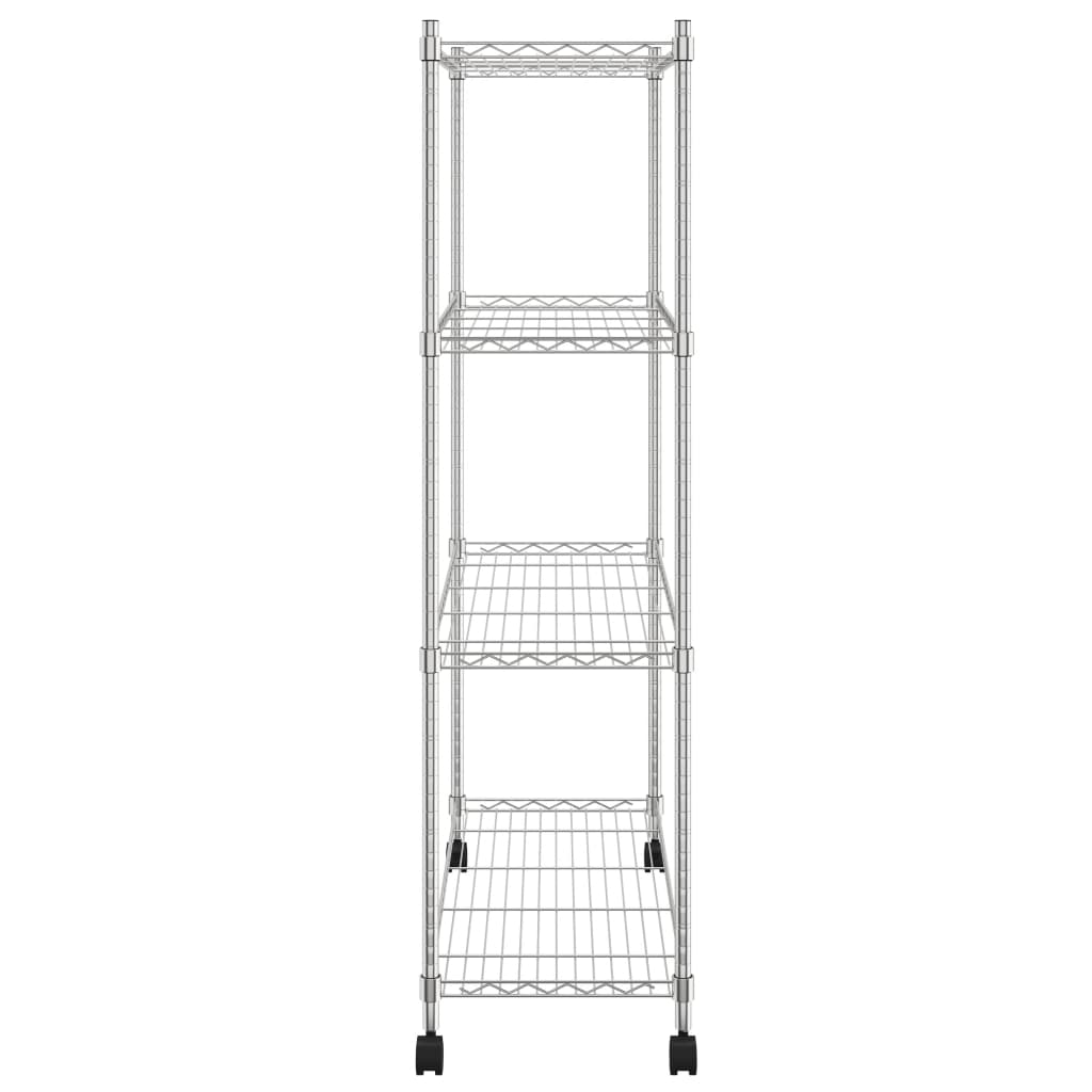 Scaffale a 4 Livelli con Ruote 90x35x142 cm Cromato 200 kg