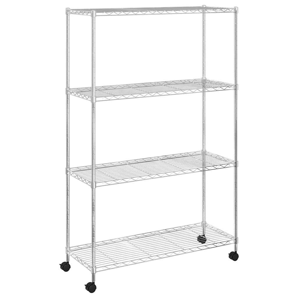 Scaffale a 4 Livelli con Ruote 90x35x142 cm Cromato 200 kg