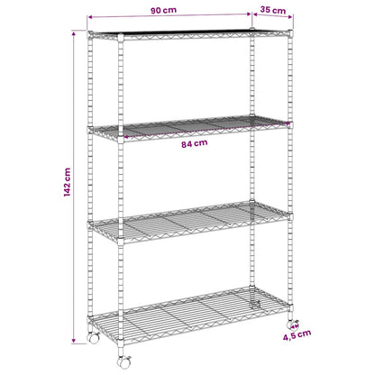 Scaffale a 4 Livelli con Ruote 90x35x142 cm Cromato 200 kg | homemem39