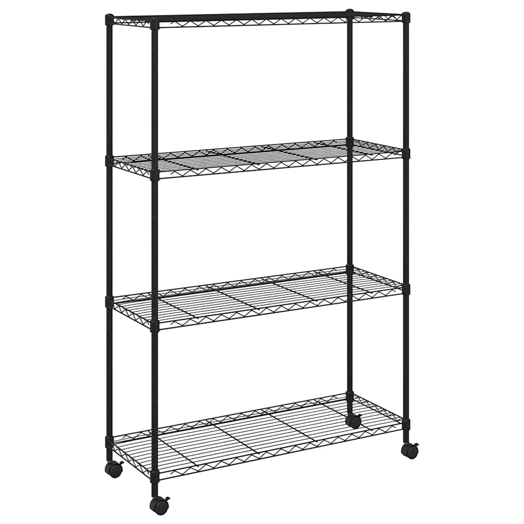 Scaffale a 4 Livelli con Ruote 90x35x142 cm Nero 200 kg