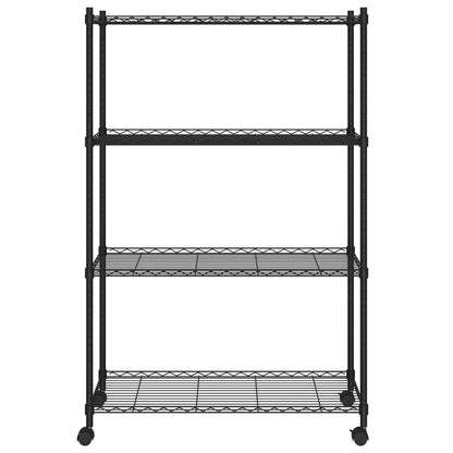 Scaffale a 4 Livelli con Ruote 90x35x142 cm Nero 200 kg