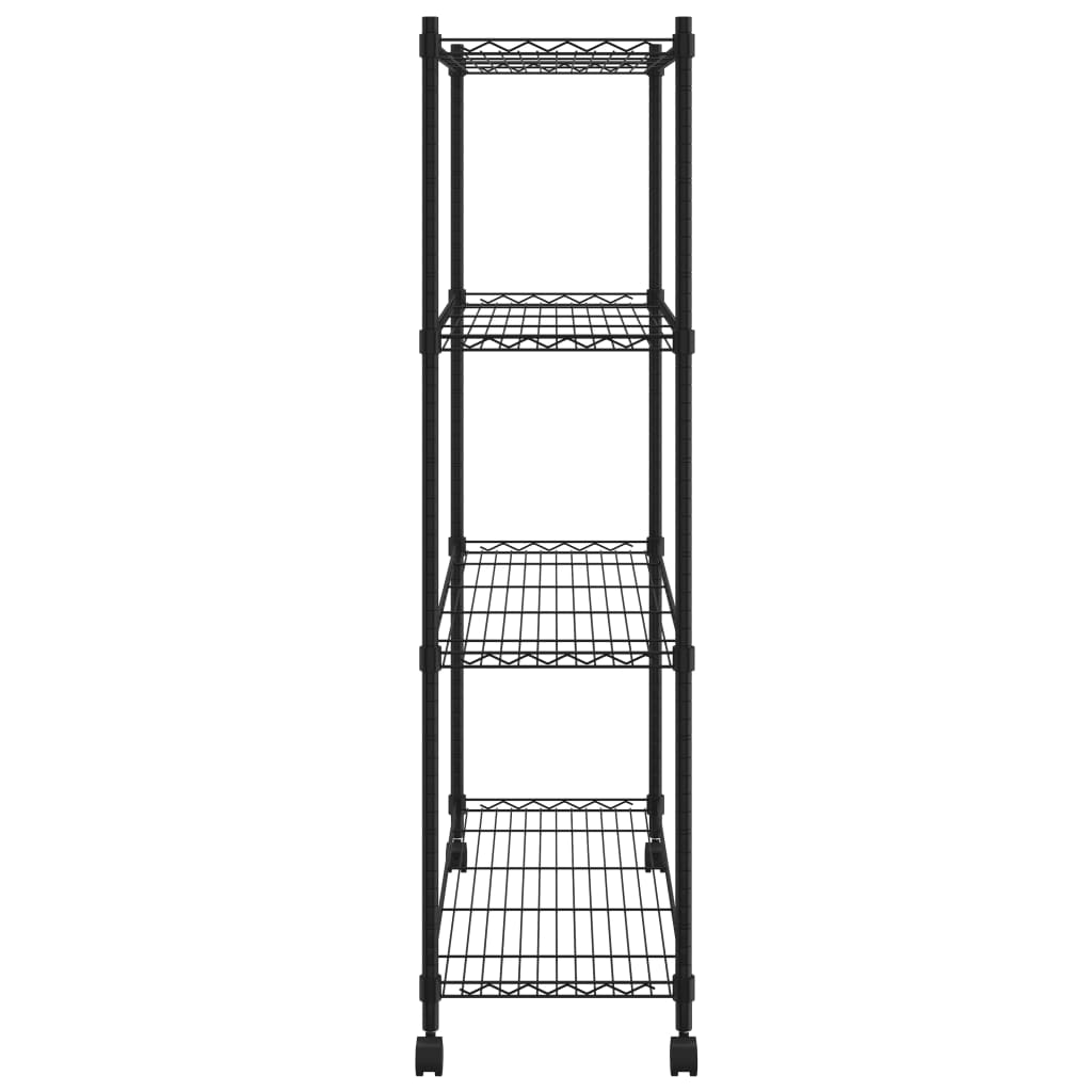 Scaffale a 4 Livelli con Ruote 90x35x142 cm Nero 200 kg