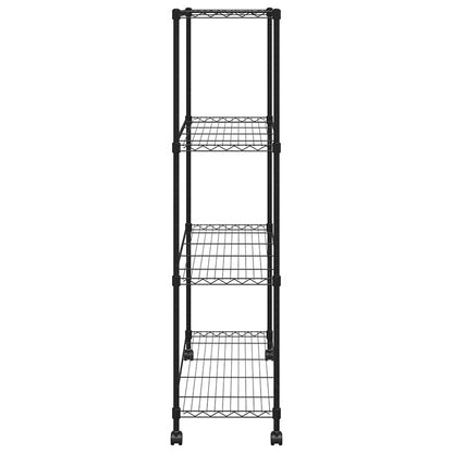 Scaffale a 4 Livelli con Ruote 90x35x142 cm Nero 200 kg