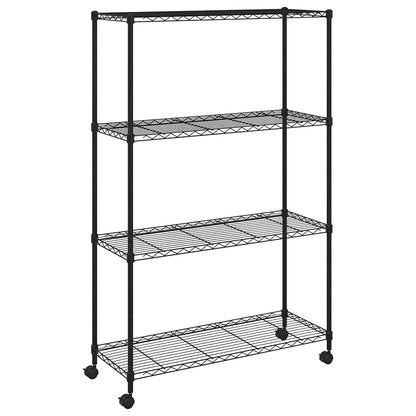 Scaffale a 4 Livelli con Ruote 90x35x142 cm Nero 200 kg