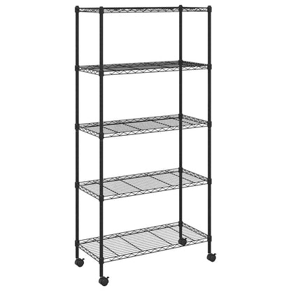 Scaffale a 5 Livelli con Ruote 75x35x155 cm Nero 250 kg