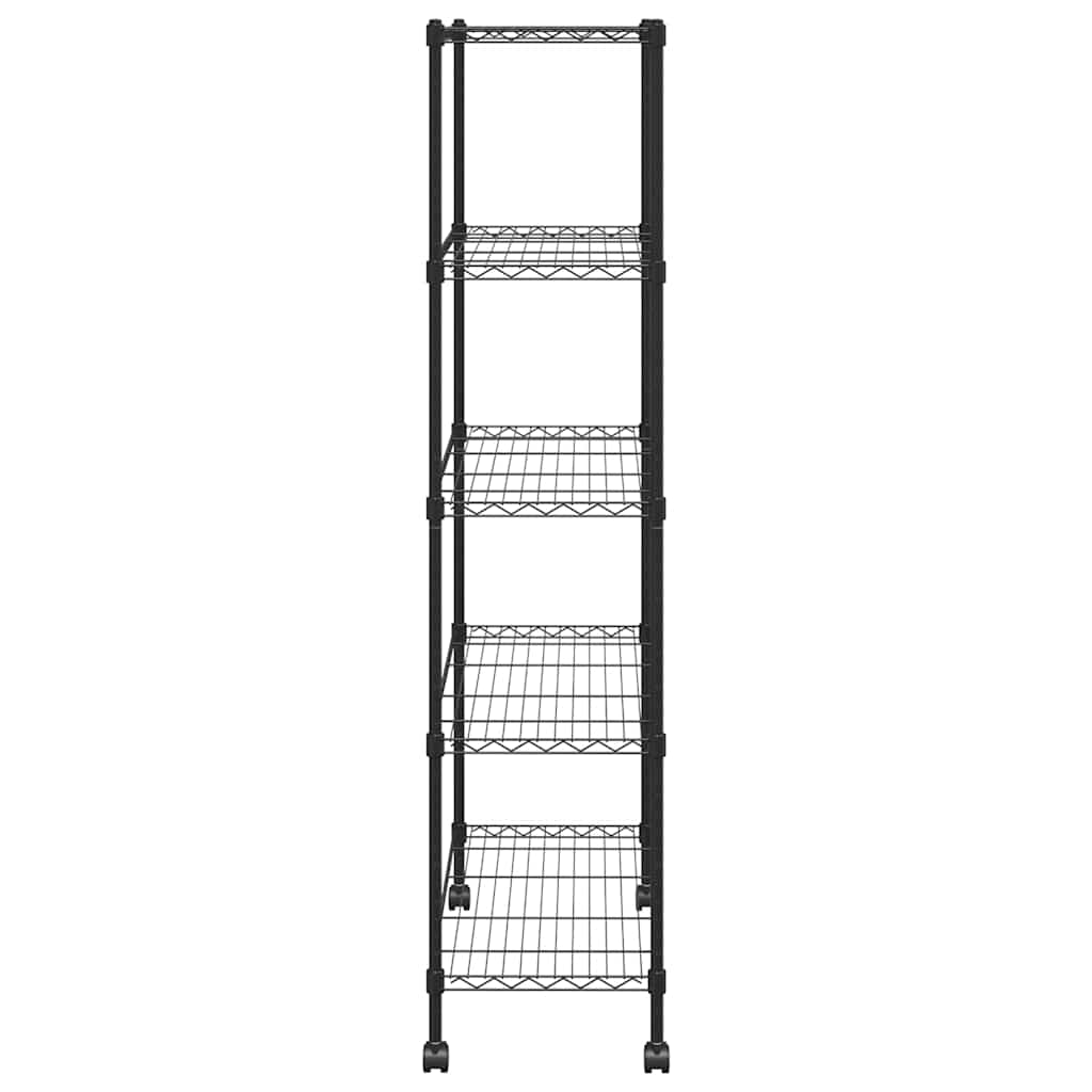 Scaffale a 5 Livelli con Ruote 75x35x155 cm Nero 250 kg