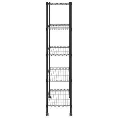 Scaffale a 5 Livelli con Ruote 75x35x155 cm Nero 250 kg
