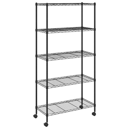 Scaffale a 5 Livelli con Ruote 75x35x155 cm Nero 250 kg