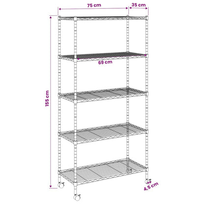 Scaffale a 5 Livelli con Ruote 75x35x155 cm Nero 250 kg | homemem39