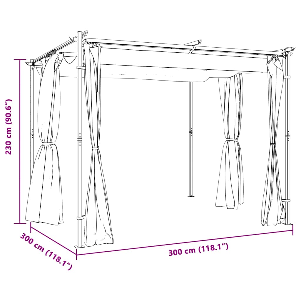 Gazebo con Tende 3x3 cm Grigio Talpa in Acciaio | homemem39
