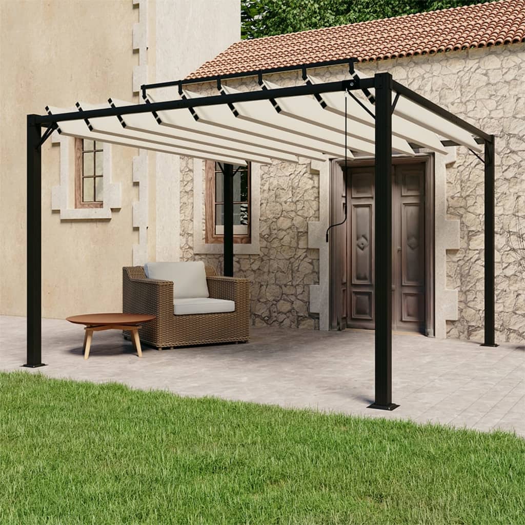 Gazebo con Tetto a Lamelle 3x3 m in Tessuto Crema e Alluminio - homemem39